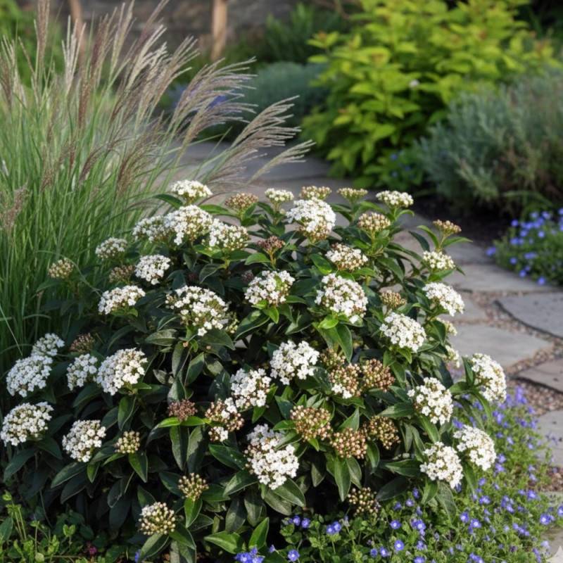 Viorne, Laurier Tin, Viburnum à fleurs Blanche - feuillage Persistant - Pot de 1,5L - 10/20 cm-  hauteur à maturité De 1,50 m à 2,00 m - Image 6