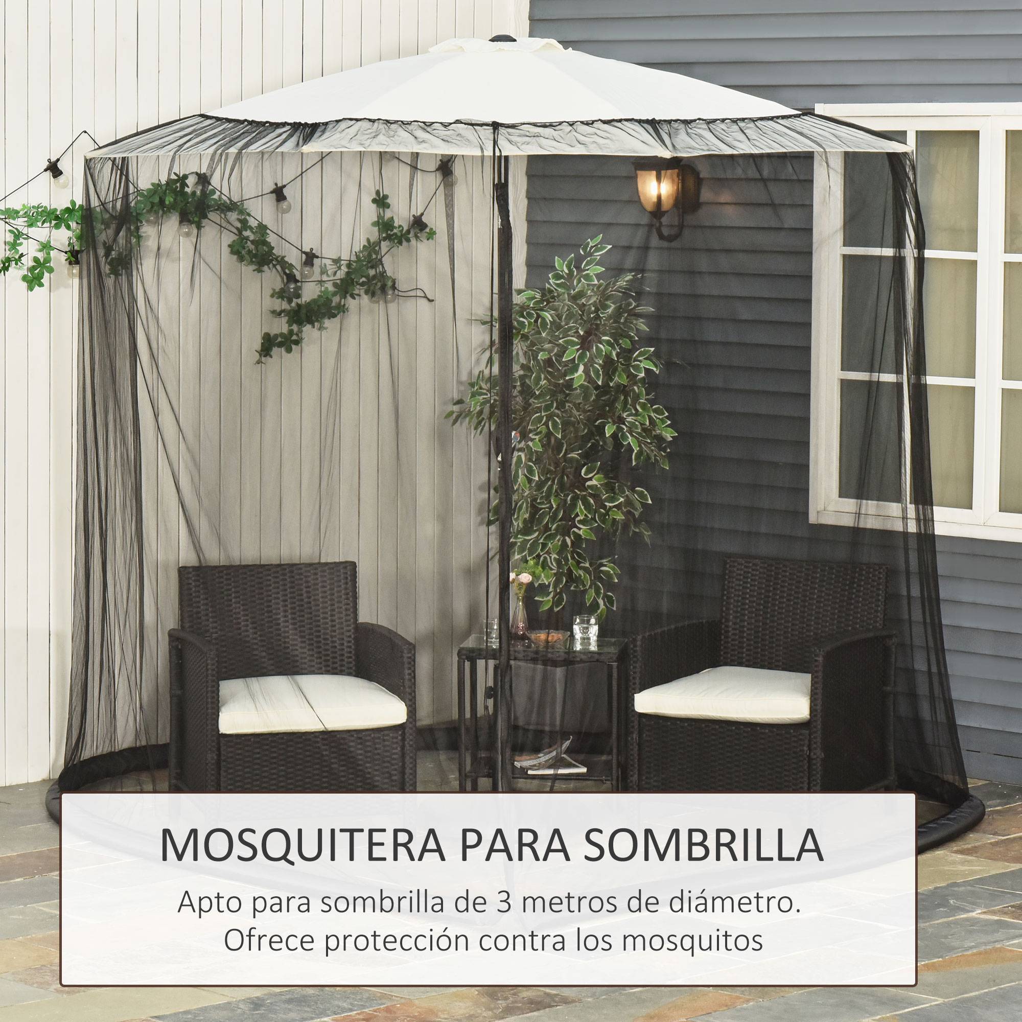 Moustiquaire parasol Ø3 m, fermeture eclaire, tube remplissable eau, terrasse balcon exterieur, noir - Image 6