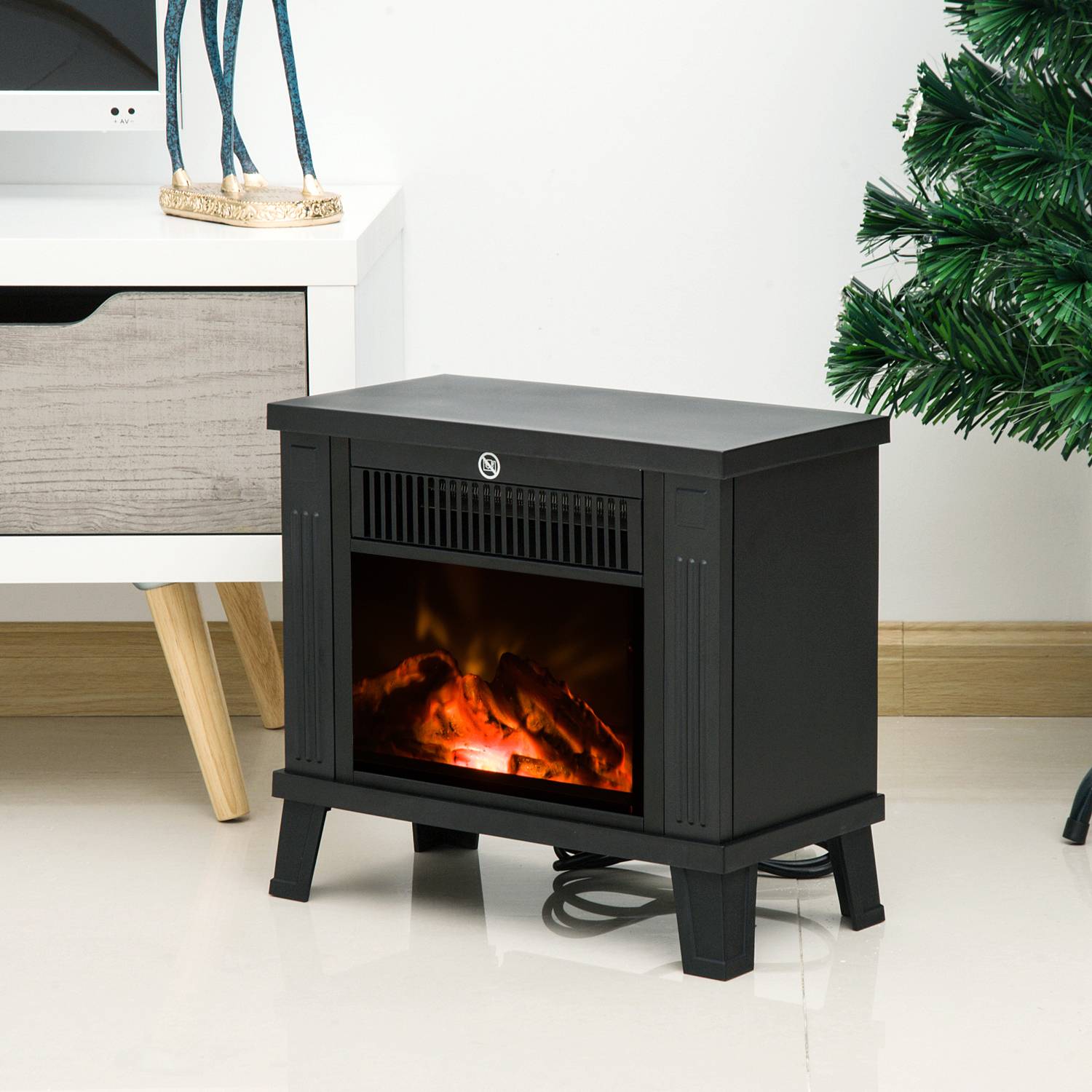 Cheminée décorative avec effet flamme et protection contre la surchauffe pour pièces de 13 à 18 m², 34 x 17 x 31 cm, noire - Image 3