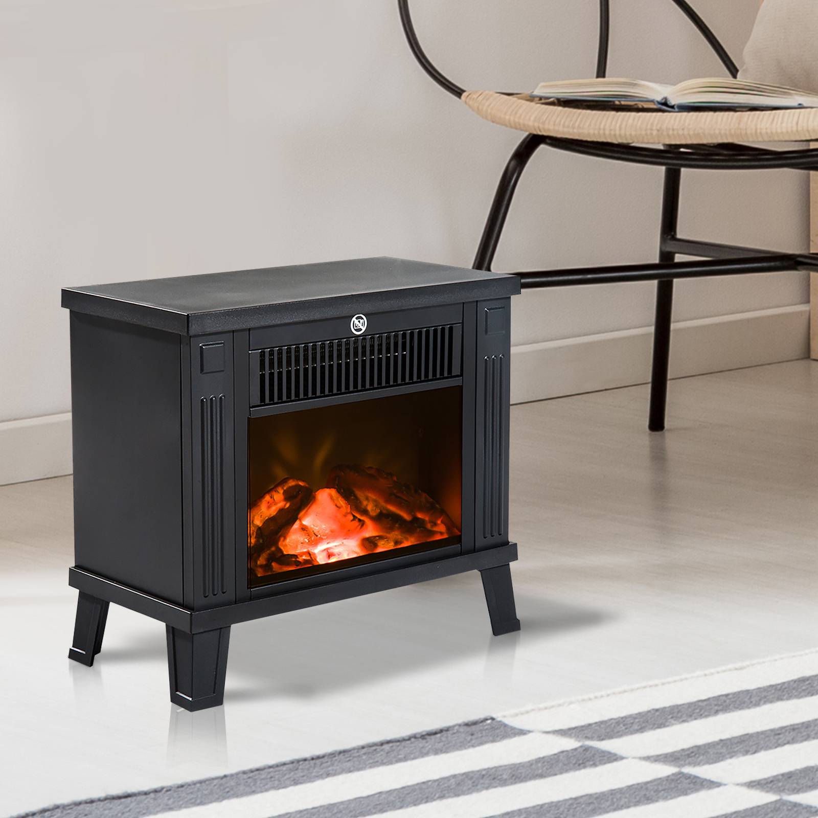 Cheminée décorative avec effet flamme et protection contre la surchauffe pour pièces de 13 à 18 m², 34 x 17 x 31 cm, noire - Image 2