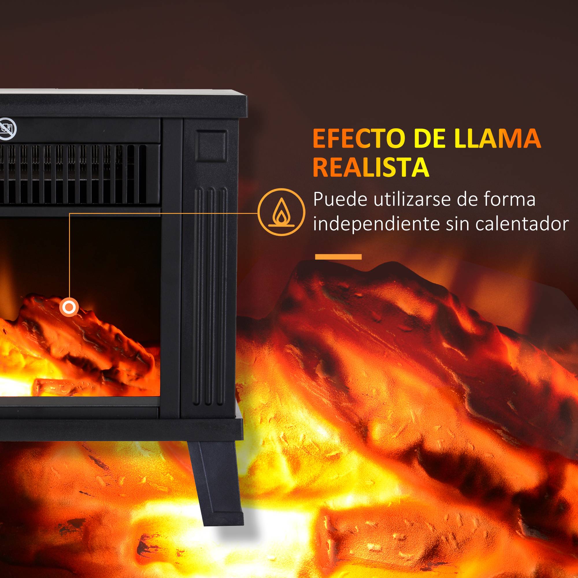 Cheminée décorative avec effet flamme et protection contre la surchauffe pour pièces de 13 à 18 m², 34 x 17 x 31 cm, noire - Image 5