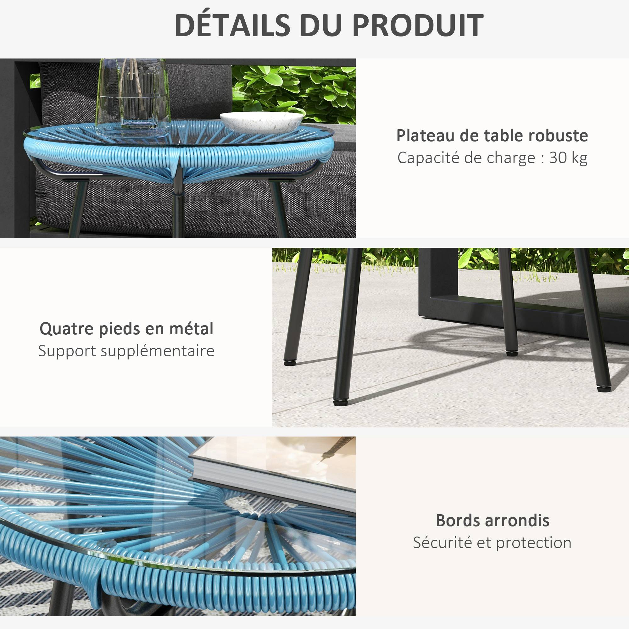 Table basse de jardin résine tressée et verre trempé 50 x 50 x 50 cm - PANGIVO - Image 8