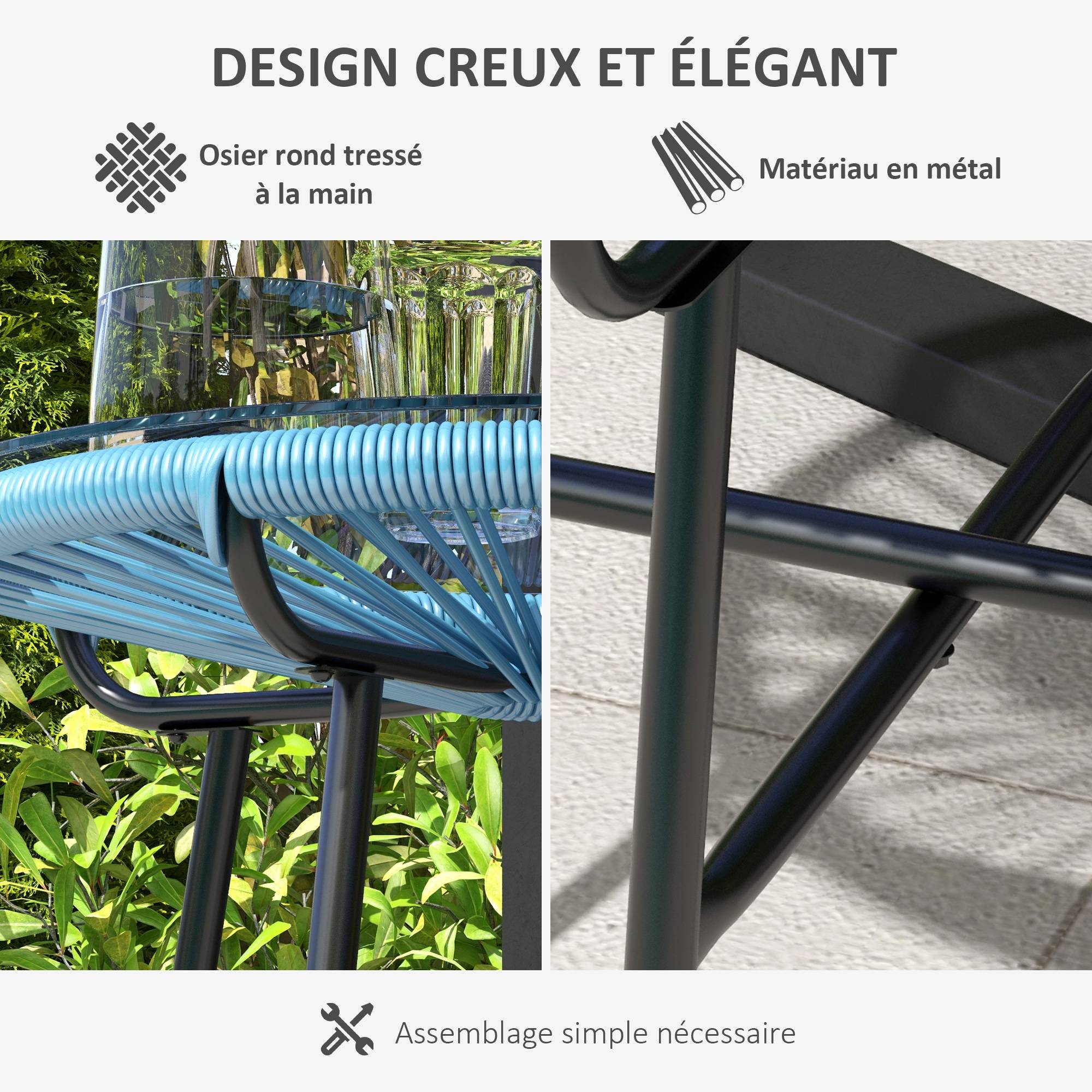 Table basse de jardin résine tressée et verre trempé 50 x 50 x 50 cm - PANGIVO - Image 7