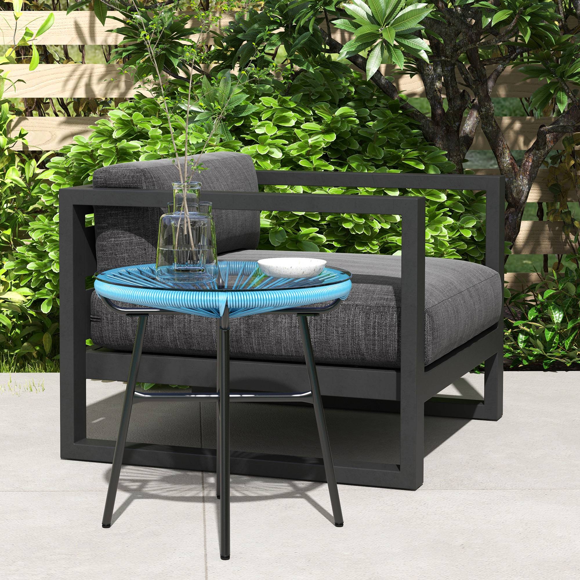 Table basse de jardin résine tressée et verre trempé 50 x 50 x 50 cm - PANGIVO - Image 4