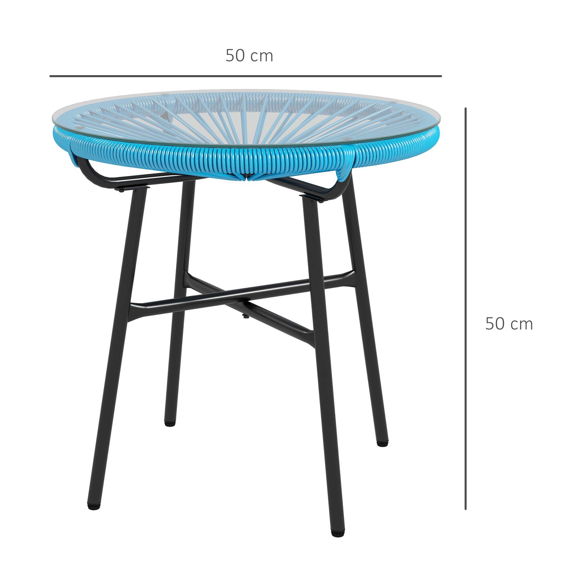 Table basse de jardin résine tressée et verre trempé 50 x 50 x 50 cm - PANGIVO - Image 5