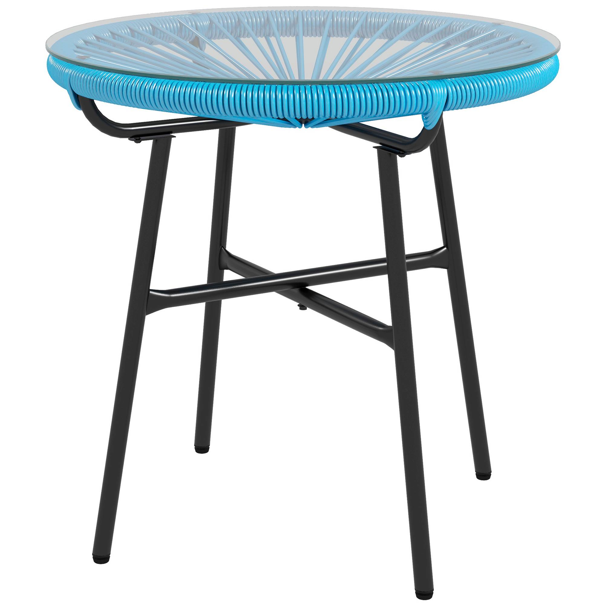Table basse de jardin résine tressée et verre trempé 50 x 50 x 50 cm - PANGIVO - Image 2