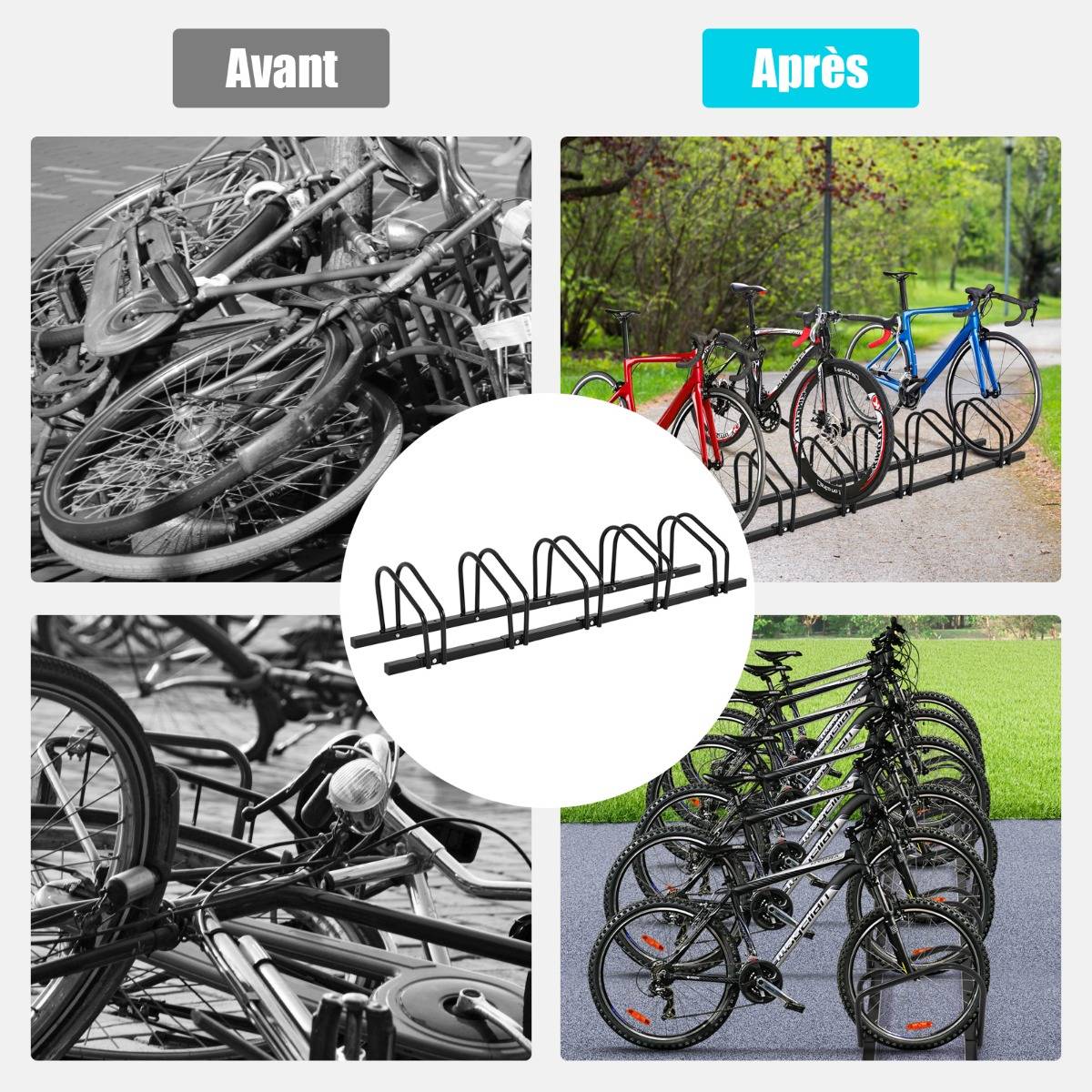 Râtelier pour 6 Vélo en Acier Revêtu Fixation au Sol ou au Mur pour Extérieur et Intérieur 180 x 32,5 x 26CM Noir - Image 7