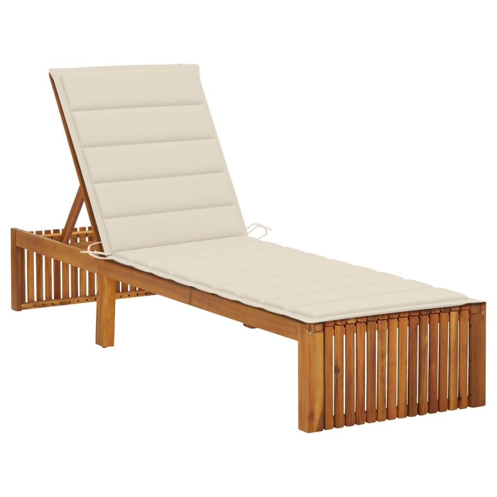 Helloshop26 - Transat chaise longue bain de soleil lit de jardin terrasse meuble d'extérieur avec coussin bois d'acacia solide - Imagen 1