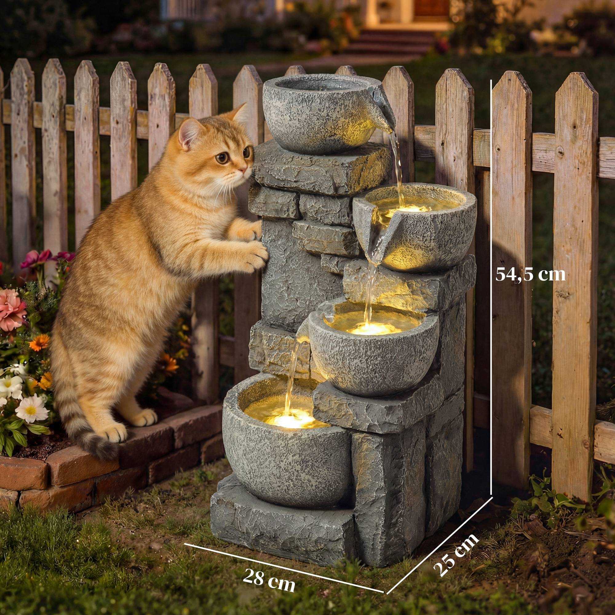 Fontaine de jardin cascade résine 4 niveaux éclairage LED pompe ajustable gris - ComfortXL Outdoor Living - Image 5