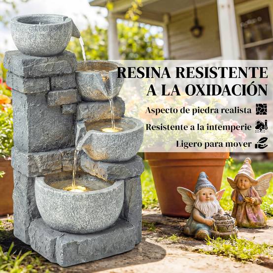 Fontaine de jardin cascade résine 4 niveaux éclairage LED pompe ajustable gris - ComfortXL Outdoor Living - Image 10