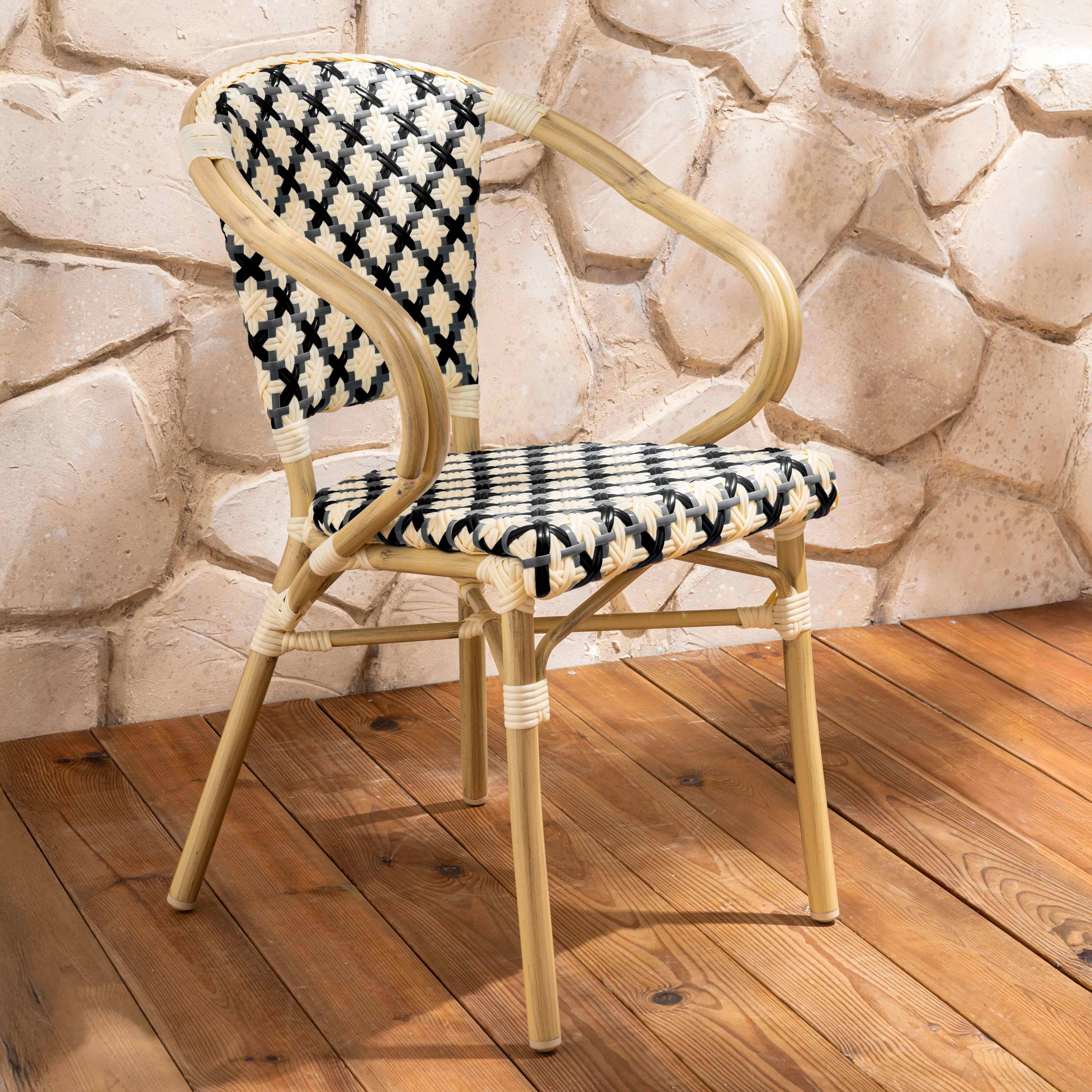 Oviala - Fauteuil de terrasse bistrot parisien en aluminium et rotin noir Madeleine - Oviala - Imagen 2