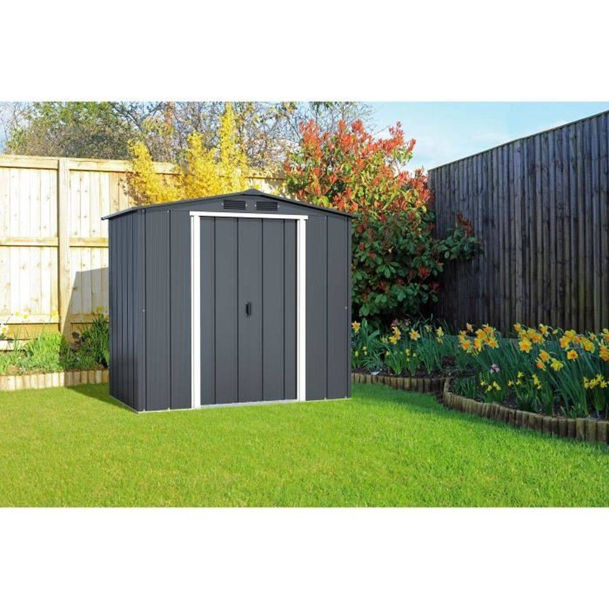 Duramax - Abri de jardin métal Duramax ECO 2,47 m² anthracite, acier galvanisé 0,33 mm, double portes coulissantes - DURAMAX