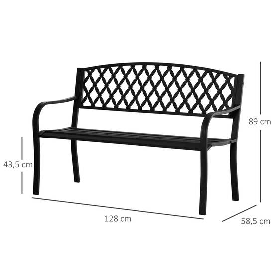 ComfortXL - Banc de jardin acier et fonte 128 cm noir 2 places dossier décoratif accoudoirs - ComfortXL Outdoor Living - Image 5