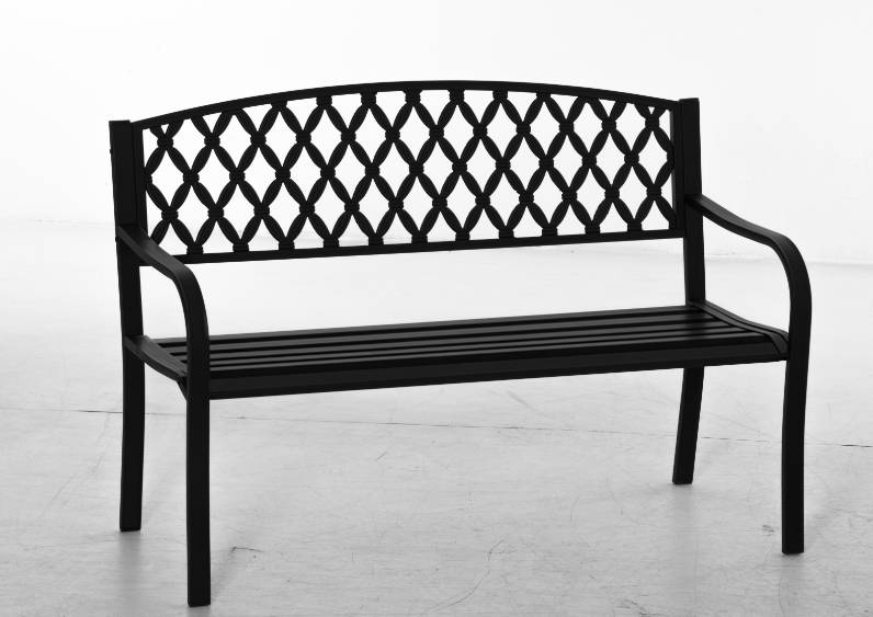 ComfortXL - Banc de jardin acier et fonte 128 cm noir 2 places dossier décoratif accoudoirs - ComfortXL Outdoor Living