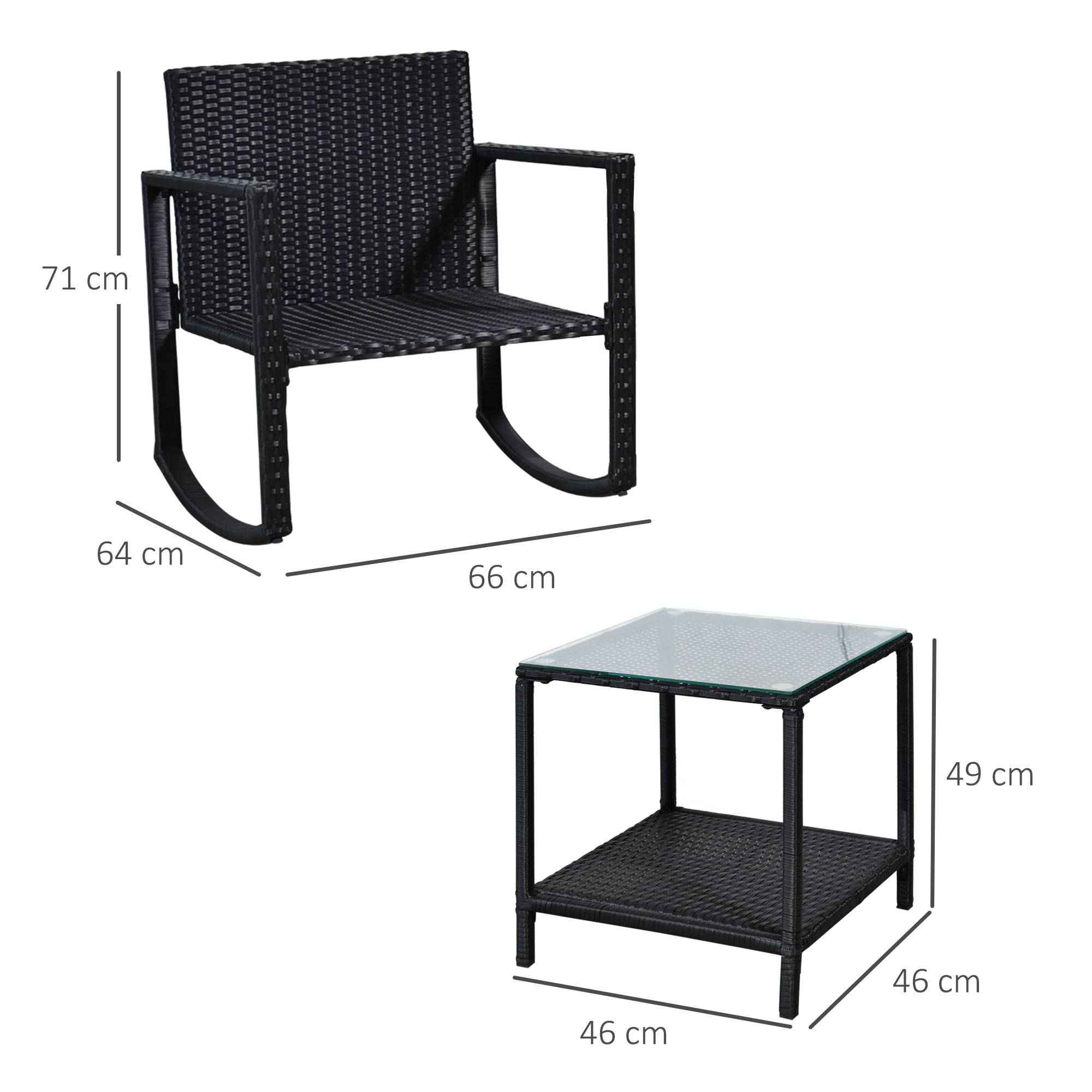Outsunny - Ensemble de jardin 3 pièces style colonial 2 fauteuils à bascule coussins marron table basse étagère métal époxy résine tressée 4 fils noir - Outsunny - Imagen 3