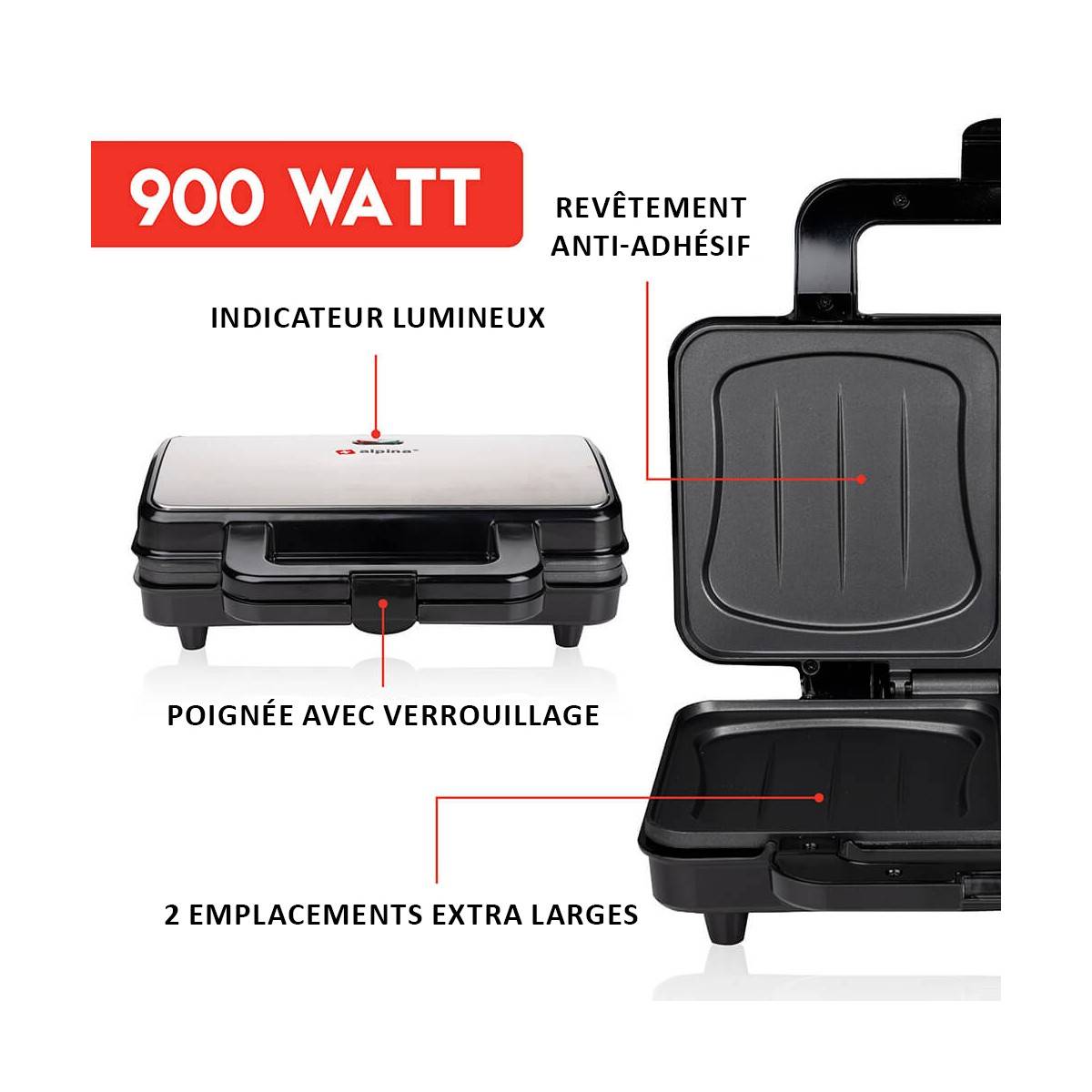 Alpina - Appareil à croque monsieur 900W Plaque anti-adhésive ALPINA - Imagen 2