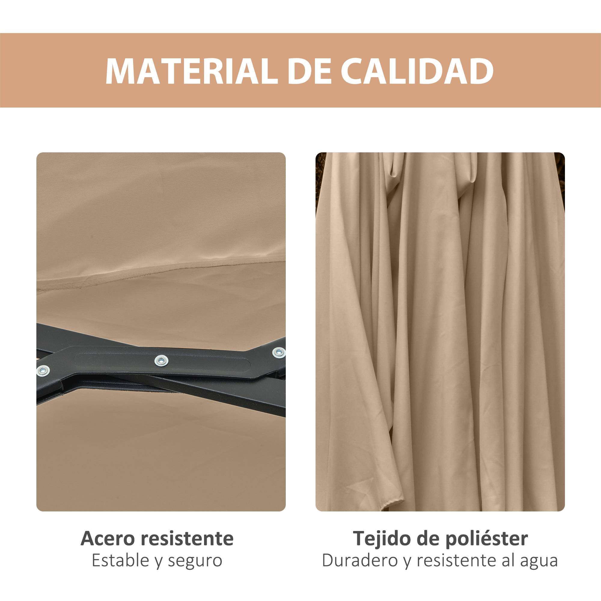 Parasol double 450 x 265 x 240 cm avec 48 LED, manivelle, protection solaire pour terrasse, balcon, piscine, kaki - Image 9