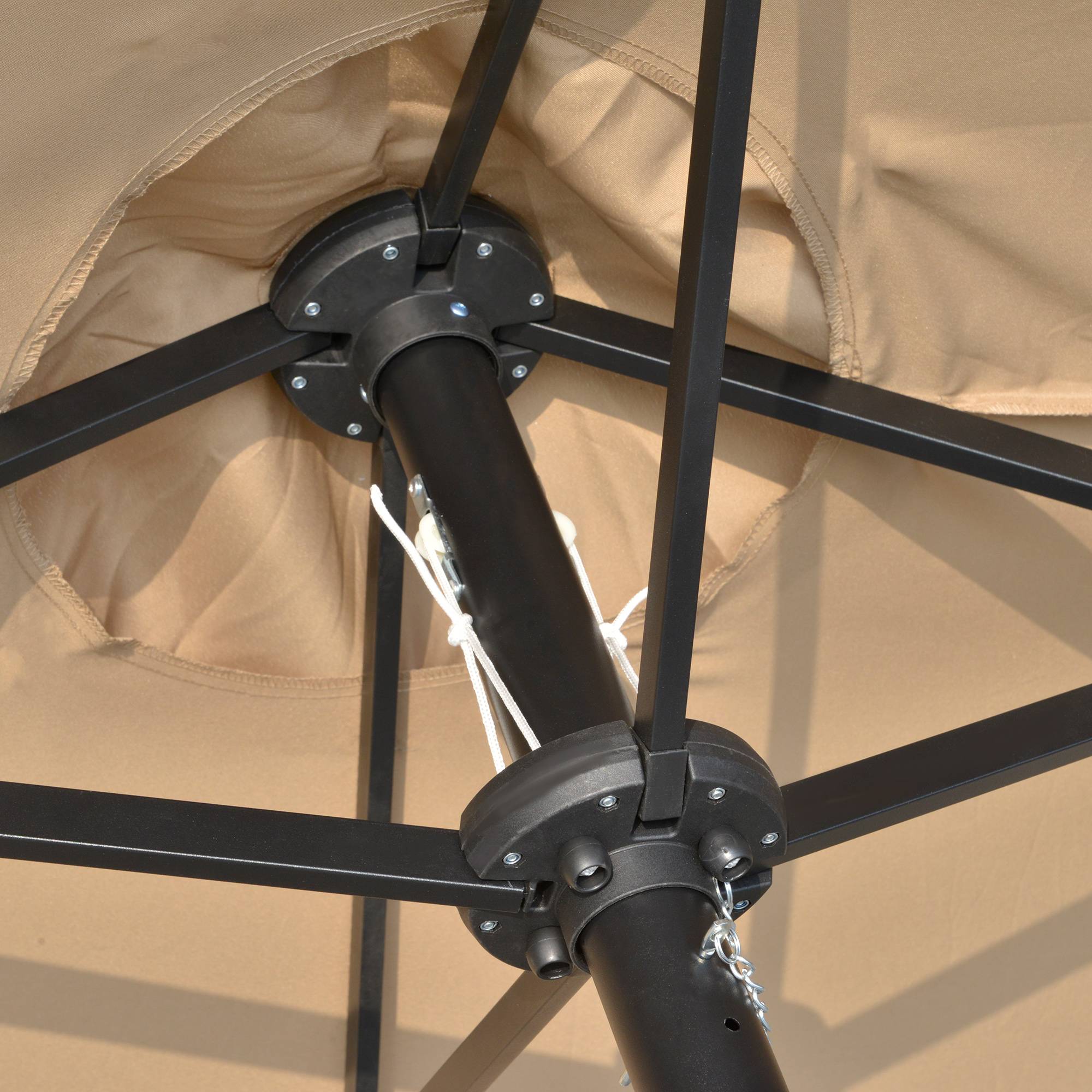 Parasol double 450 x 265 x 240 cm avec 48 LED, manivelle, protection solaire pour terrasse, balcon, piscine, kaki - Image 10