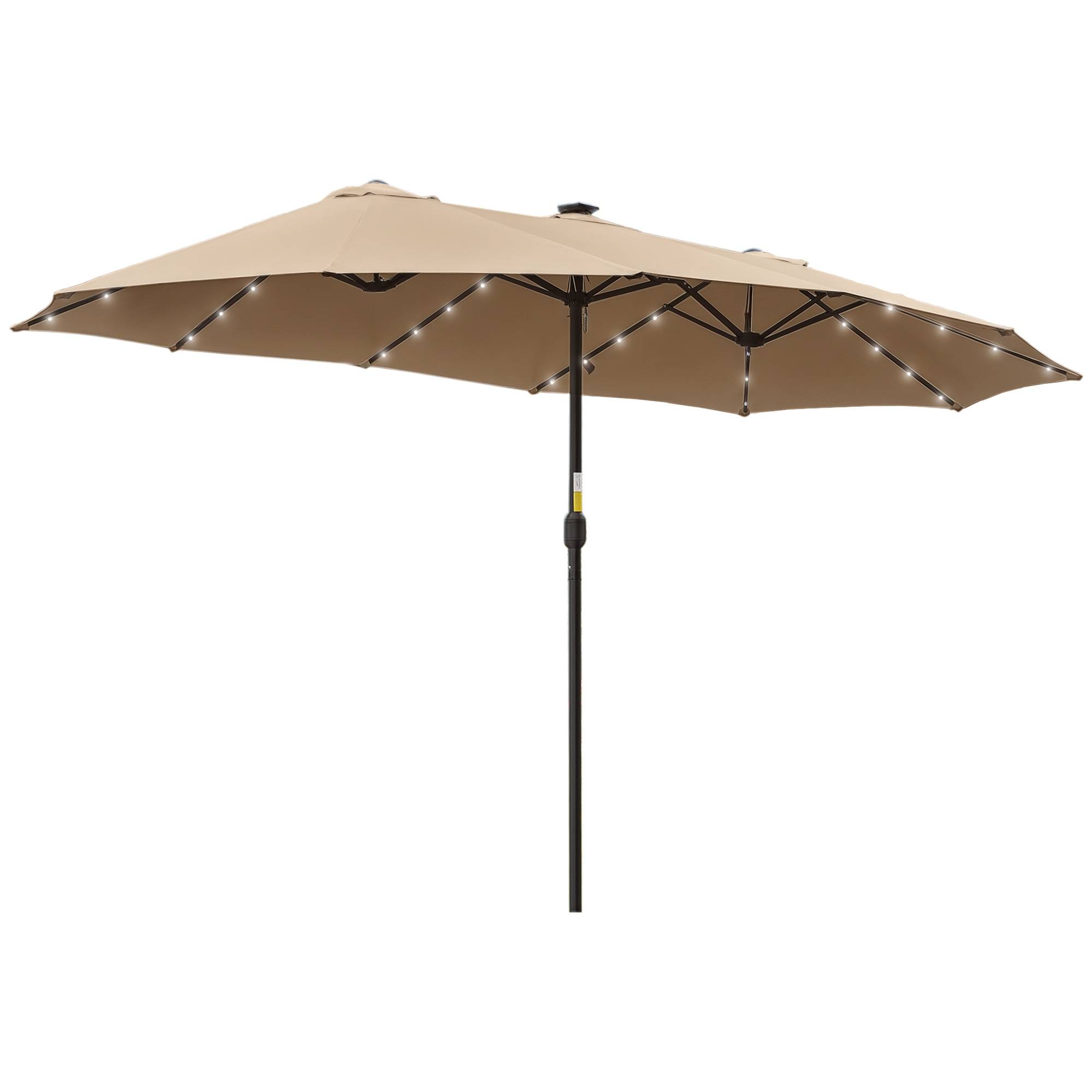 Parasol double 450 x 265 x 240 cm avec 48 LED, manivelle, protection solaire pour terrasse, balcon, piscine, kaki - Image 1