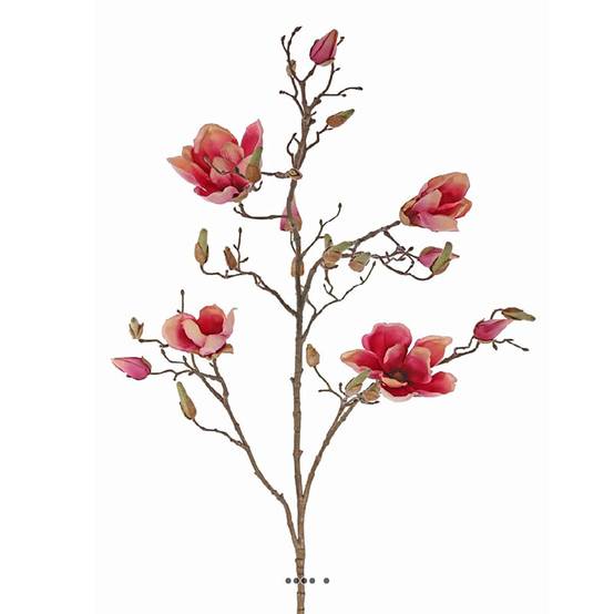 Branche de magnolia artificiel 4 fleurs 22 boutons H 107 cm Rose fushia - couleur: Rose fushia 730 - Image 2