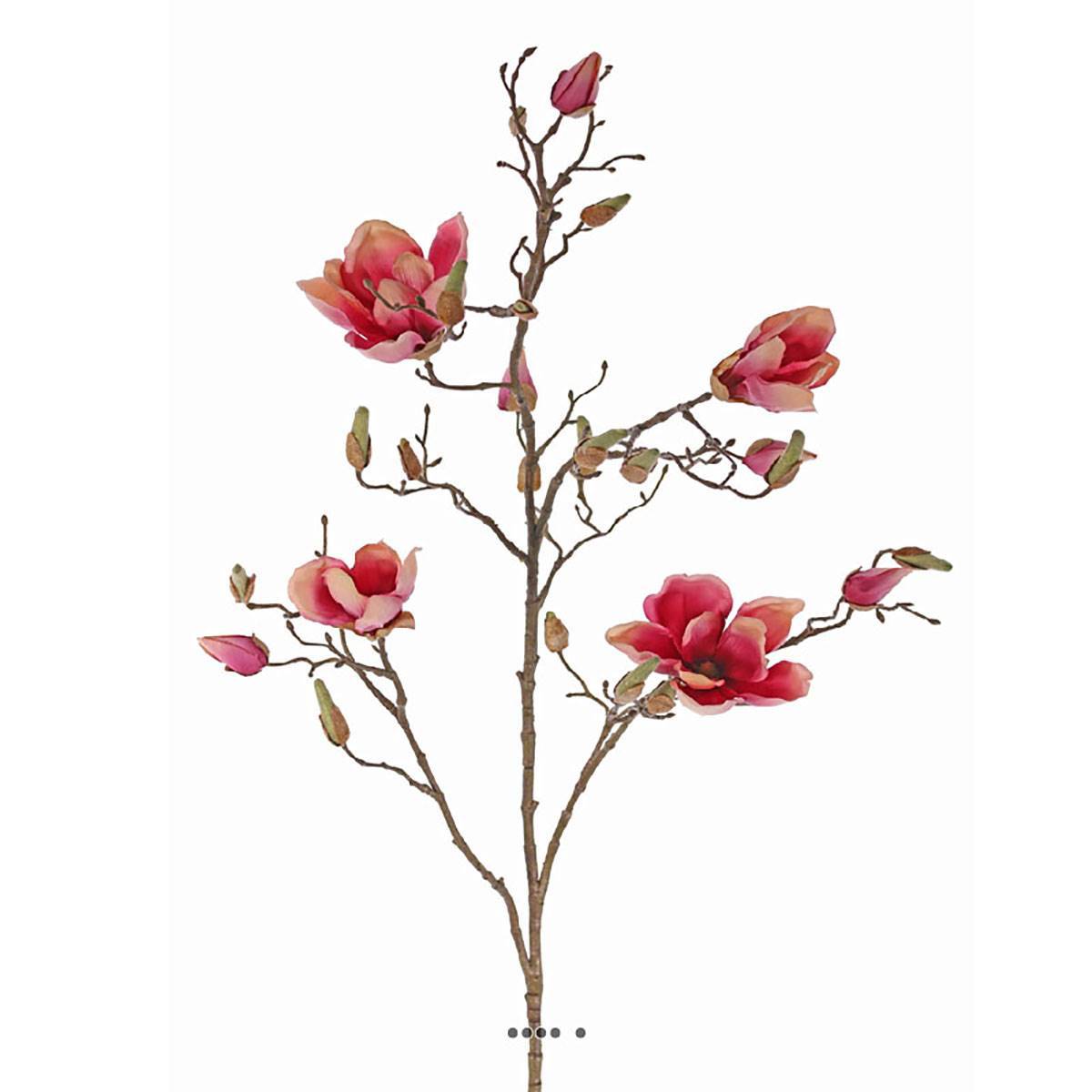 Branche de magnolia artificiel 4 fleurs 22 boutons H 107 cm Rose fushia - couleur: Rose fushia 730 - Image 2