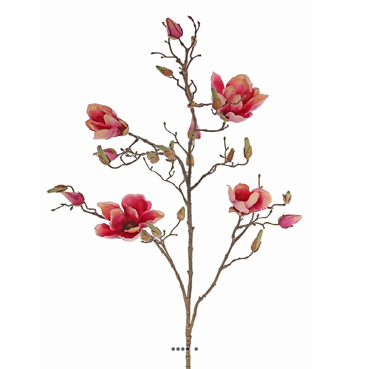 Branche de magnolia artificiel 4 fleurs 22 boutons H 107 cm Rose fushia - couleur: Rose fushia 730 - Image 1