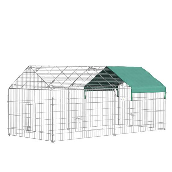 Grand Enclos Extérieur Métal Pour Lapins Poules Avec Toit 220x103x103cm Argent - ComfortXL Outdoor Living - Image 2