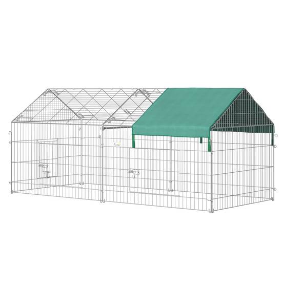 Grand Enclos Extérieur Métal Pour Lapins Poules Avec Toit 220x103x103cm Argent - ComfortXL Outdoor Living - Image 1