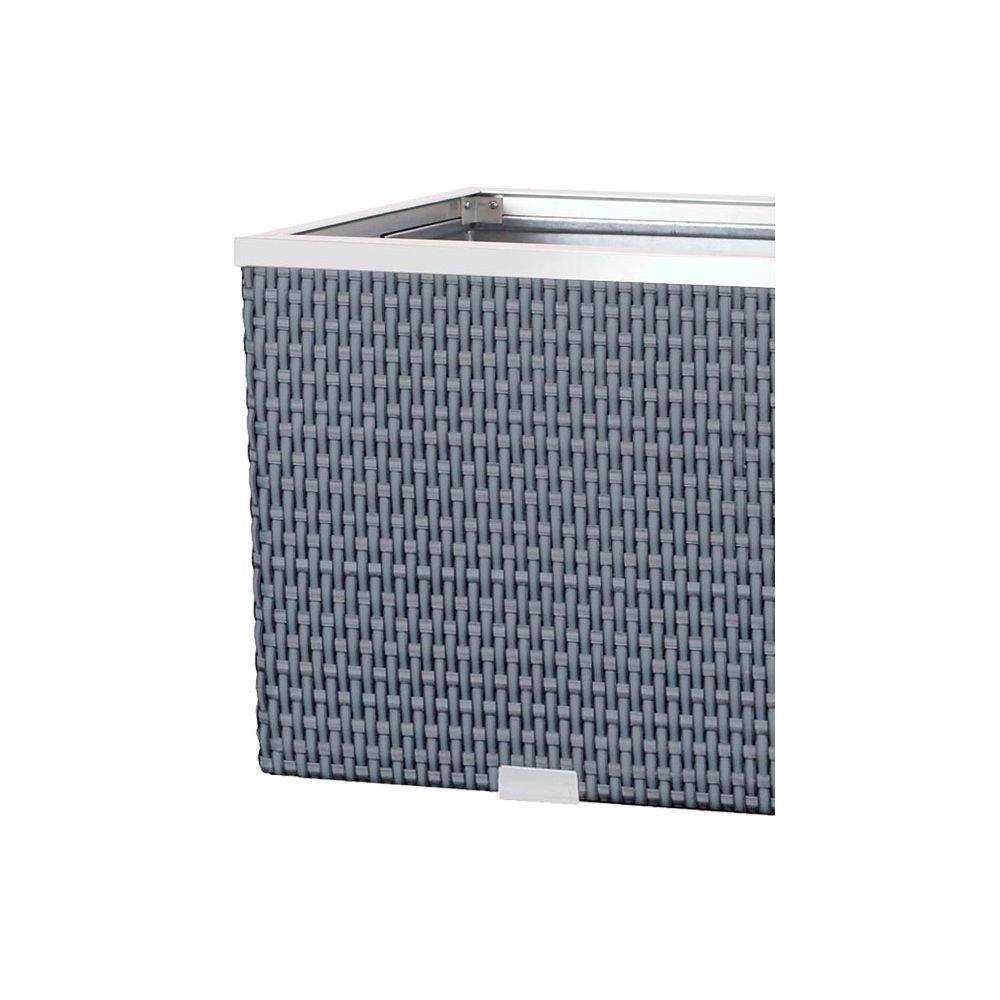 Rattan Art - Jardinière en résine tressée avec cadre en aluminium 98 x 25 x 34 cm Gris clair - Imagen 3