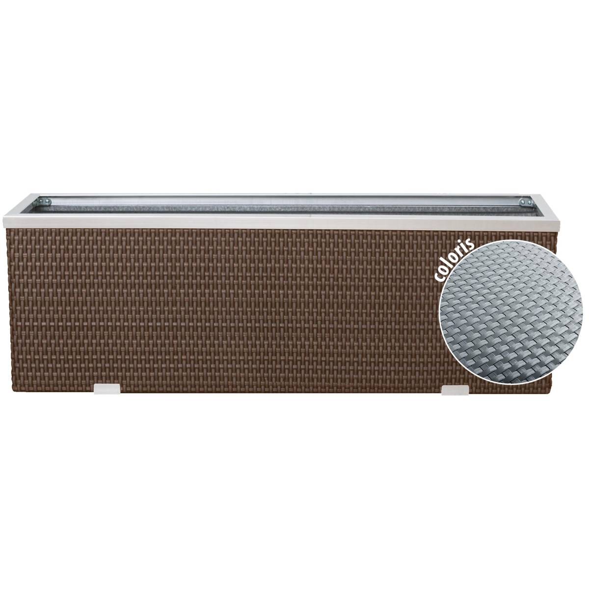 Rattan Art - Jardinière en résine tressée avec cadre en aluminium 98 x 25 x 34 cm Gris clair - Imagen 1