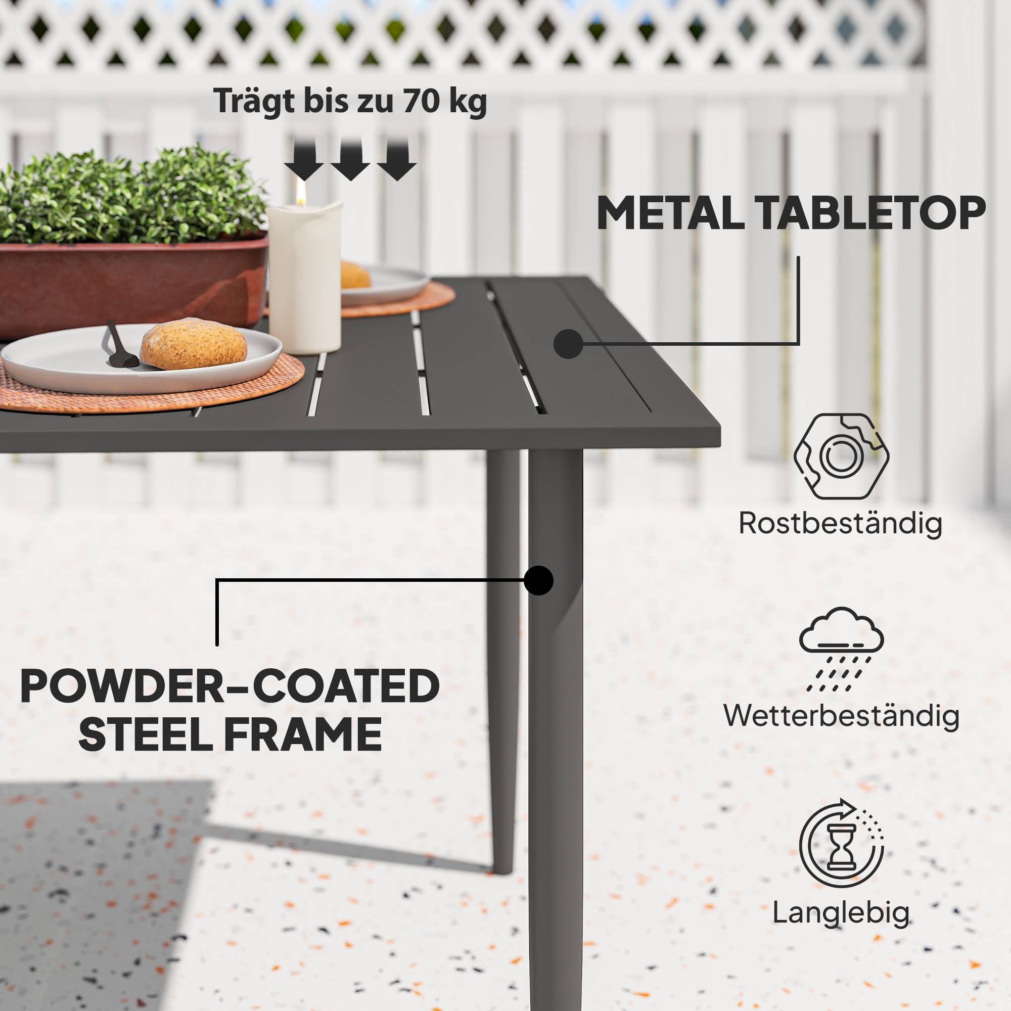 PANGIVO - Table de jardin acier noir 150 x 90 x 73 cm - PANGIVO - Image 9
