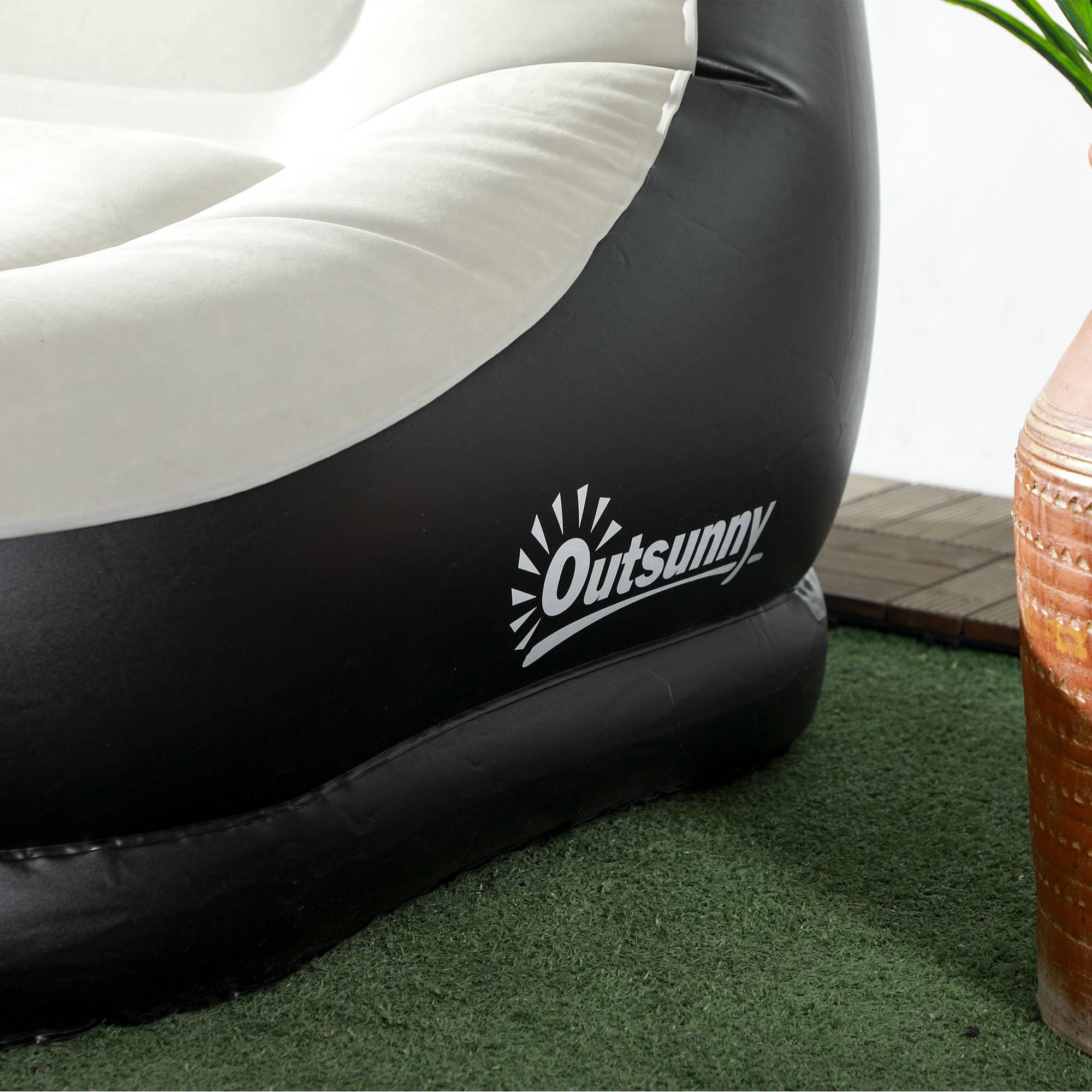 ComfortXL - Fauteuil gonflable en plastique gris 125 x 100 x 87 cm avec pouf et porte-gobelet pour détente et rangement - Image 9