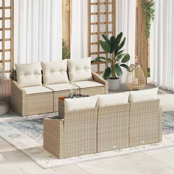 ComfortXL - Salon d'extérieur 6 places en résine tressée avec table de jardin Beige – ComfortXL Outdoor Living - Image 1