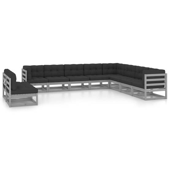 Helloshop26 - Salon de jardin meuble d'extérieur ensemble de mobilier 10 pièces avec coussins gris bois de pin massif - Imagen 1