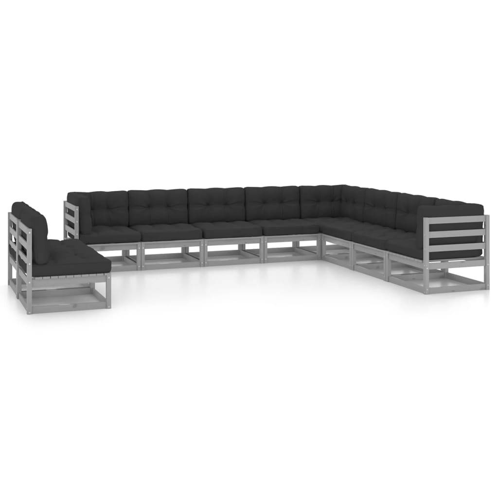 Helloshop26 - Salon de jardin meuble d'extérieur ensemble de mobilier 10 pièces avec coussins gris bois de pin massif - Imagen 1