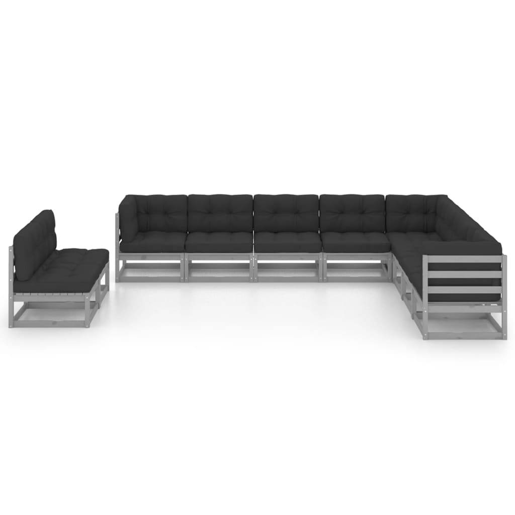Helloshop26 - Salon de jardin meuble d'extérieur ensemble de mobilier 10 pièces avec coussins gris bois de pin massif - Imagen 2