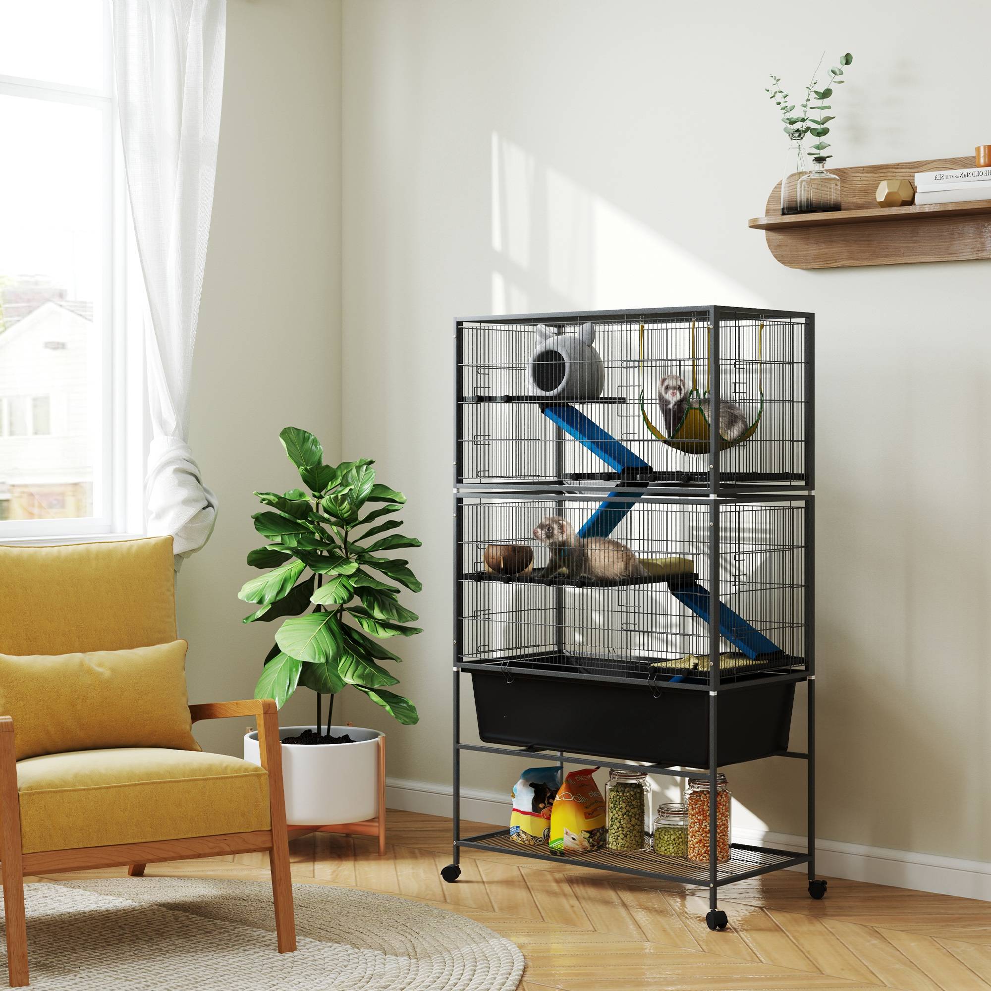 Cage pour petits animaux acier gris foncé 88 x 48 x 150.5 cm - PANGIVO - Image 3