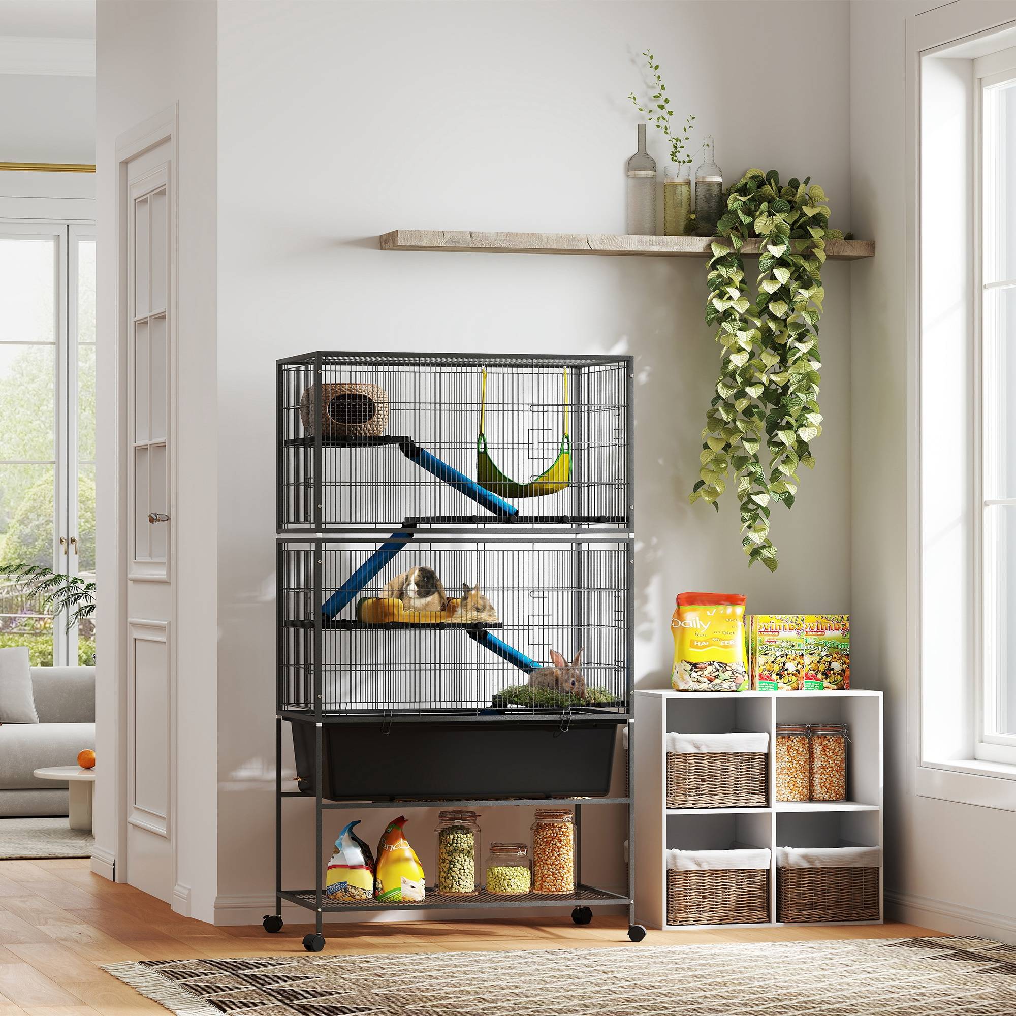 Cage pour petits animaux acier gris foncé 88 x 48 x 150.5 cm - PANGIVO - Image 4