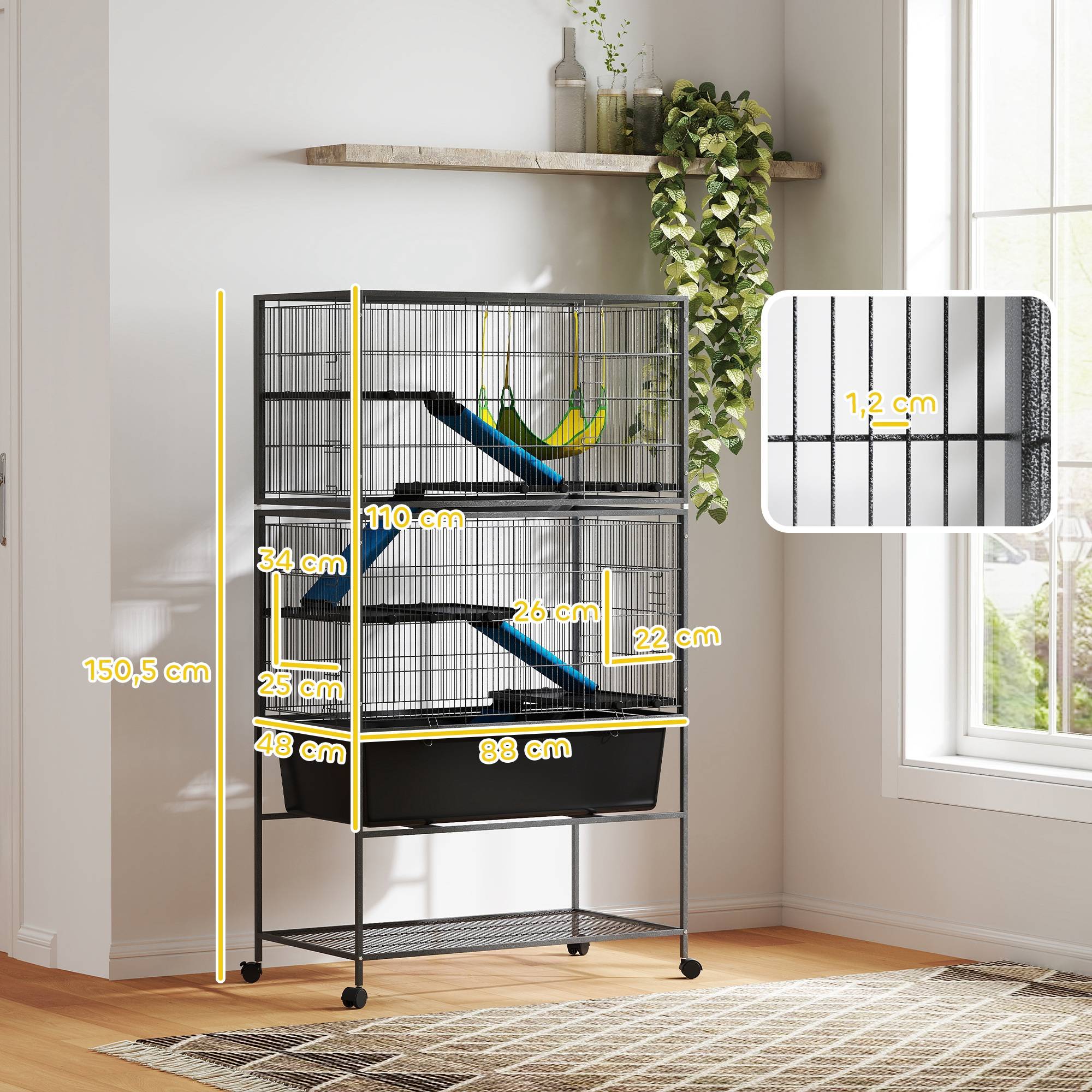 Cage pour petits animaux acier gris foncé 88 x 48 x 150.5 cm - PANGIVO - Image 5