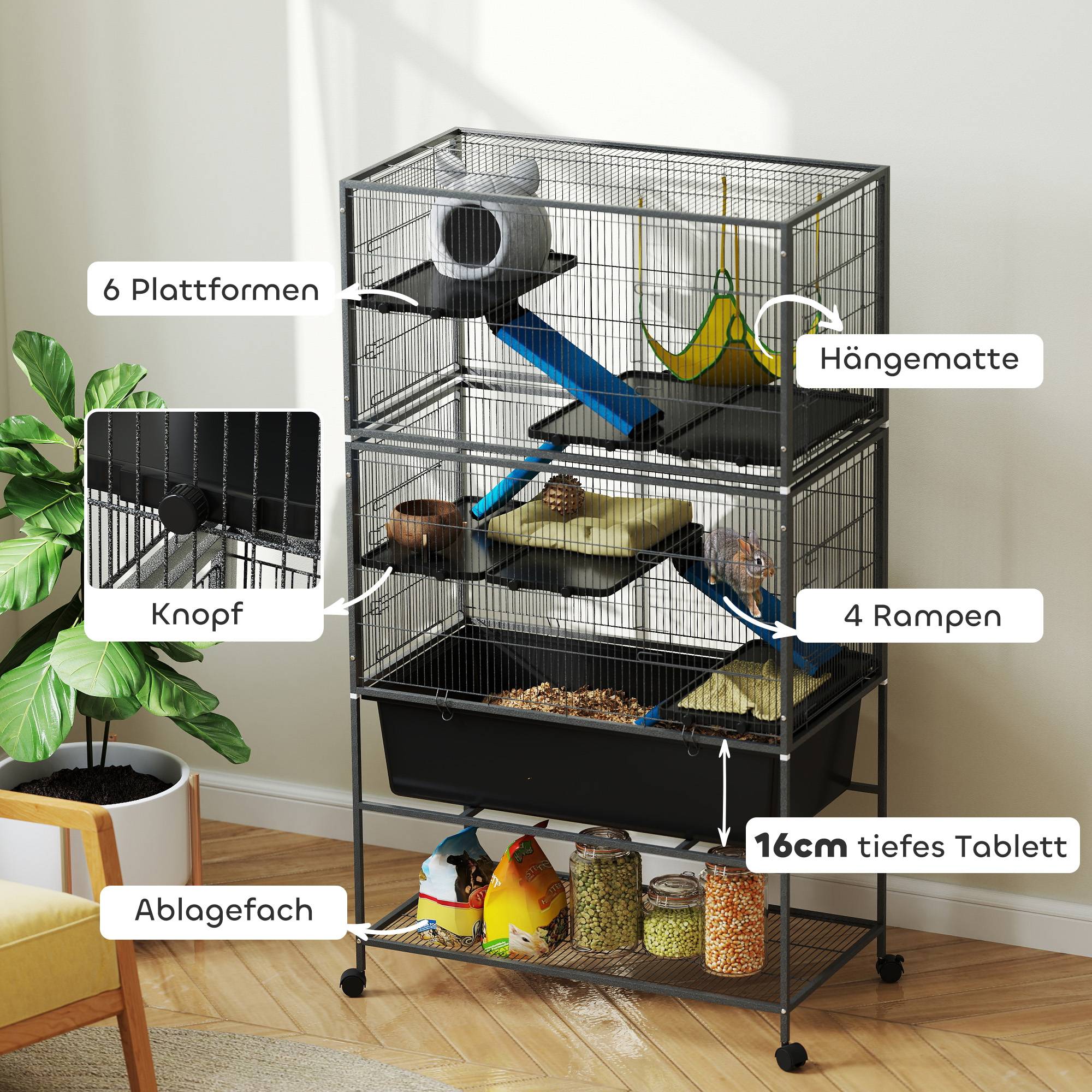 Cage pour petits animaux acier gris foncé 88 x 48 x 150.5 cm - PANGIVO - Image 7