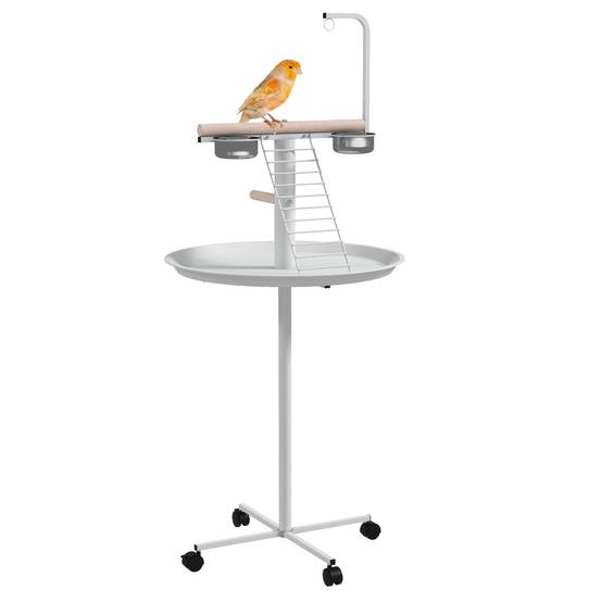 Mangeoire à oiseaux sur pied acier et bois blanc 60 x 60 x 138 cm - PANGIVO - Image 1