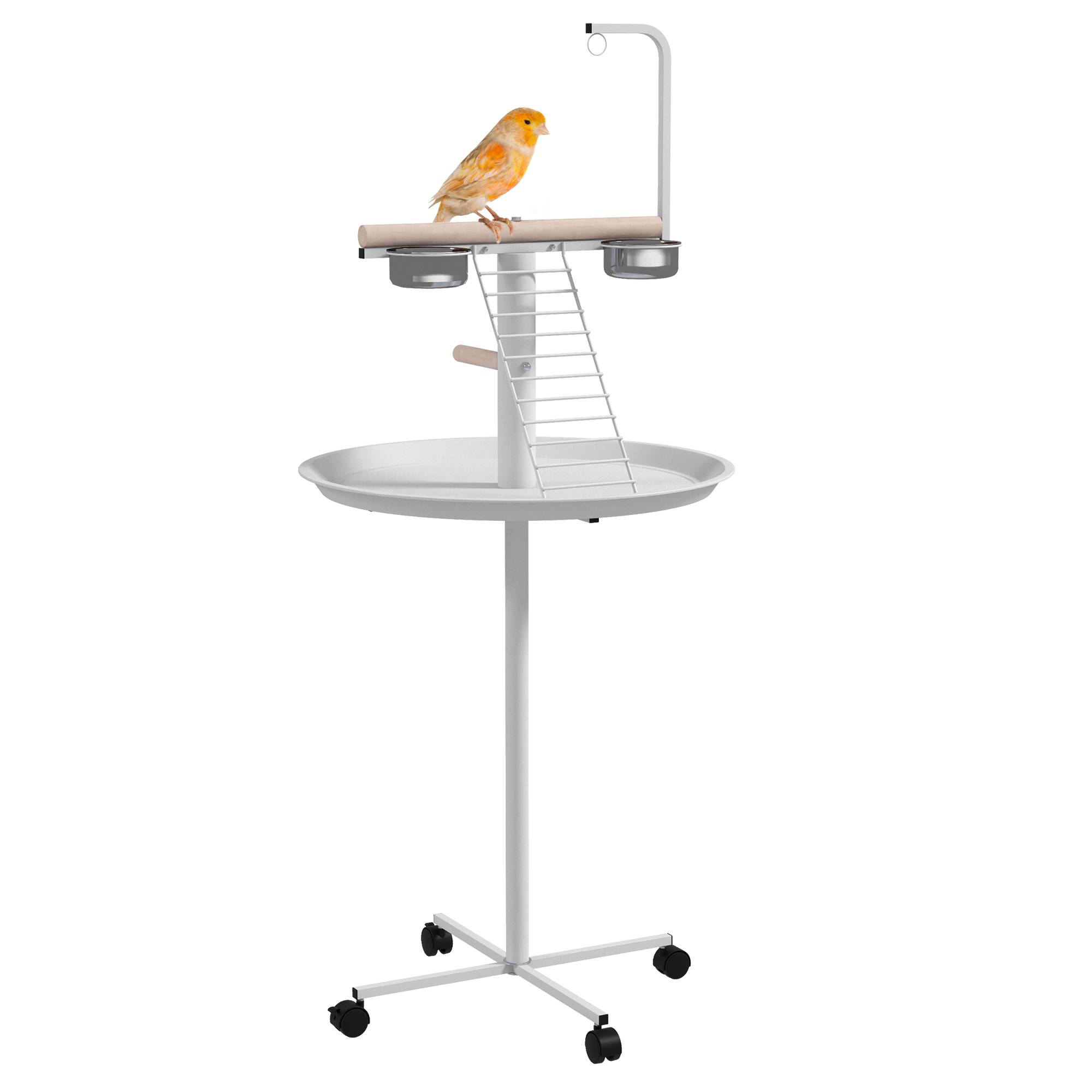 Mangeoire à oiseaux sur pied acier et bois blanc 60 x 60 x 138 cm - PANGIVO