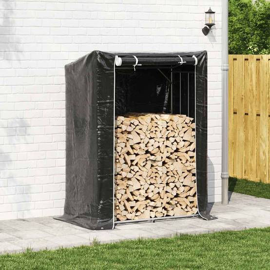Abri-bûches XXL extérieur acier avec housse imperméable 150x80x200 cm Noir - ComfortXL Outdoor Living - Image 3