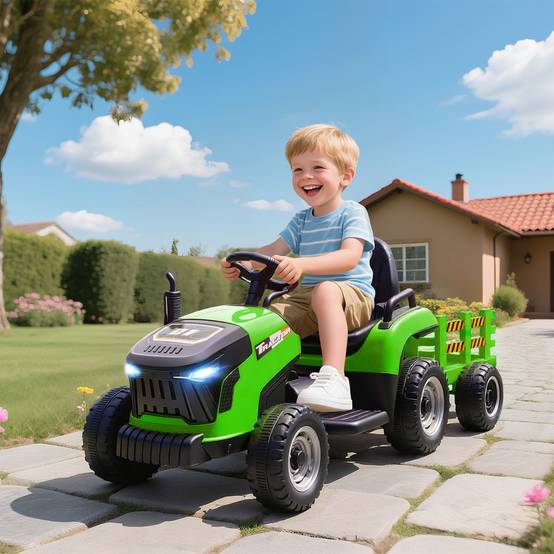 Tracteur électrique enfants avec remorque amovible, voiture électrique enfants, télécommande 2,4G, 139x58x55cm, vert - Image 3
