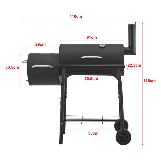 Casa.Pro - Barbecue fumoir Arielli 115 x 110 x 64 cm noir casa.pro - Imagen 4