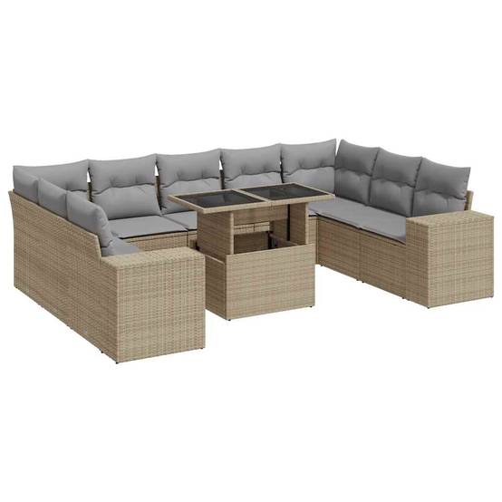 Salon de jardin 10 places beige en résine tressée avec coffre de rangement et table modulable – ComfortXL Outdoor Living - Image 2