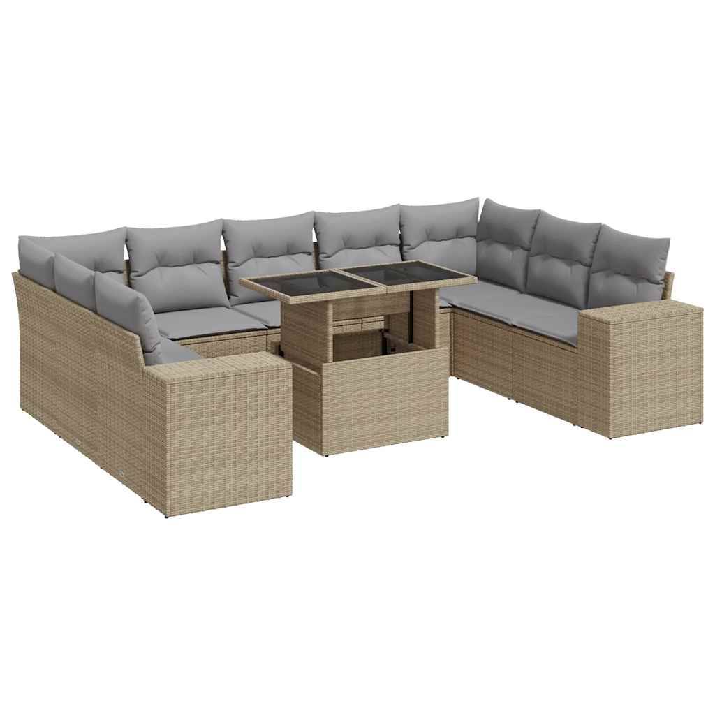 Salon de jardin 10 places beige en résine tressée avec coffre de rangement et table modulable – ComfortXL Outdoor Living - Image 2