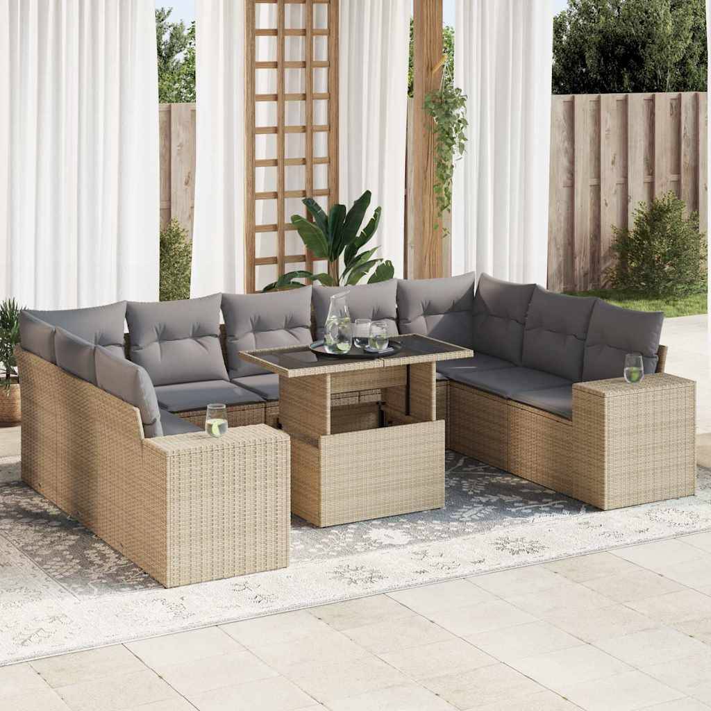 Salon de jardin 10 places beige en résine tressée avec coffre de rangement et table modulable – ComfortXL Outdoor Living - Image 1