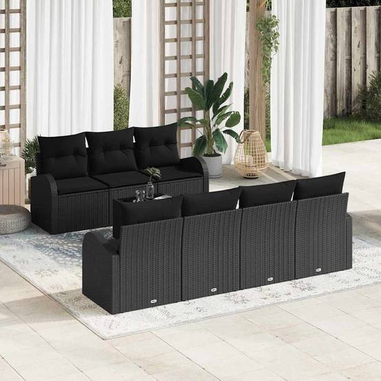 Canapé Extérieur 8pcs Rotin Synthétique Noir Résistant Intempéries avec Rangement Intégré – ComfortXL Outdoor Living - Image 1