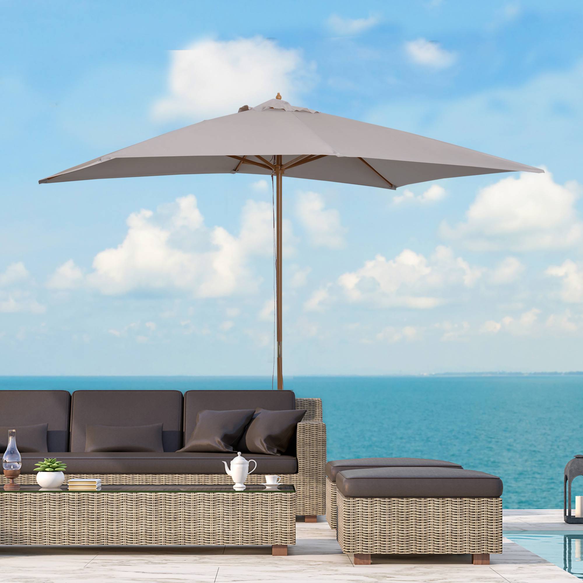 Parasol de jardin 2x3 m imperméable, en bois avec toile amovible en polyester, gris - Image 3